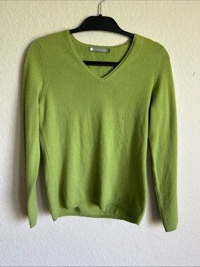 Classic V-Neck Sweater in Lime Green - Cashmere Blend